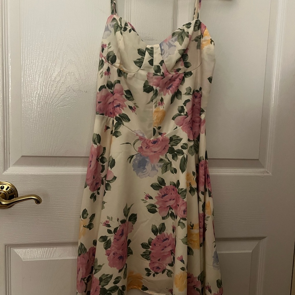 Floral Print Bustier Mini Dress with Spaghetti Straps xs